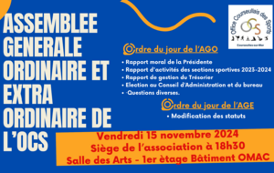 Assemblées Générales (ordinaire et extra ordinaire) du 15 nov 2024 (saison 2023-2024)