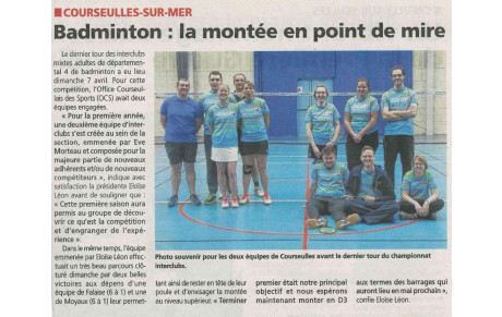 ARTICLE de PRESSE du 16 avril 2019 - section BADMINTON